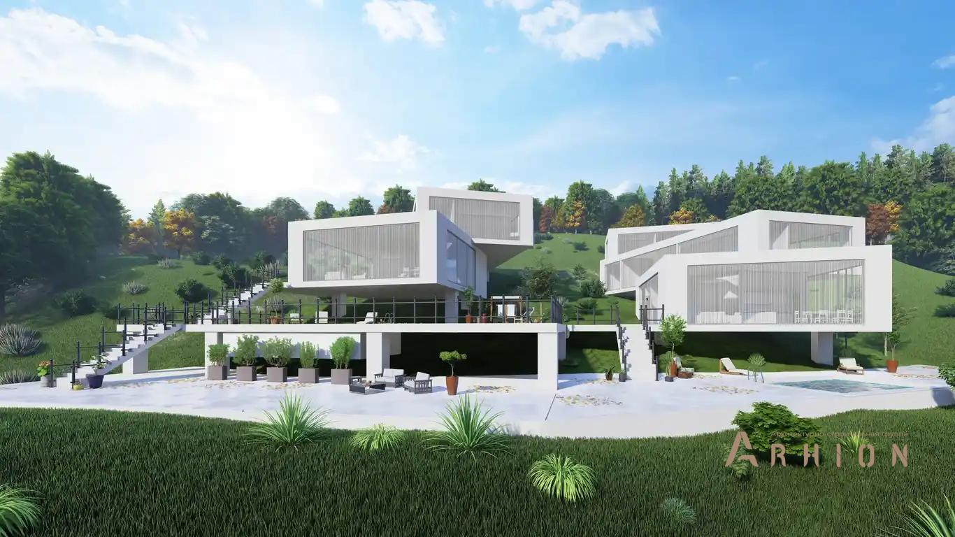 6. Проект трехэтажного дома в стиле хай-тек с плоской кровлей , h-1609, площадью - 750 кв c терассой